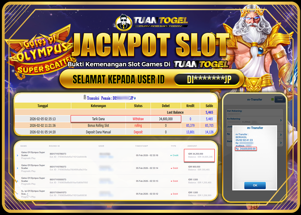 TUANTOGEL JACKPOT SLOT GATES OF OLYMPUS SUPER SCATTER Rp34.600.000